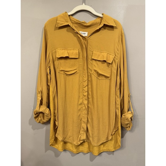 PORRIDGE Anthropologie Keagan Mustard Yellow Gold Button Front Shirt  | L - Picture 1 of 3
